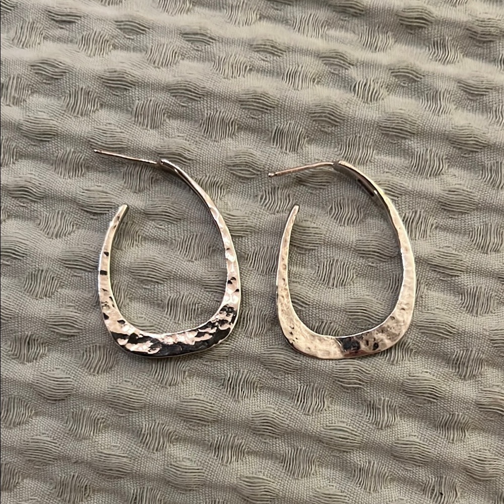 Hammered Sterling 925 Silver Hoop Earrings